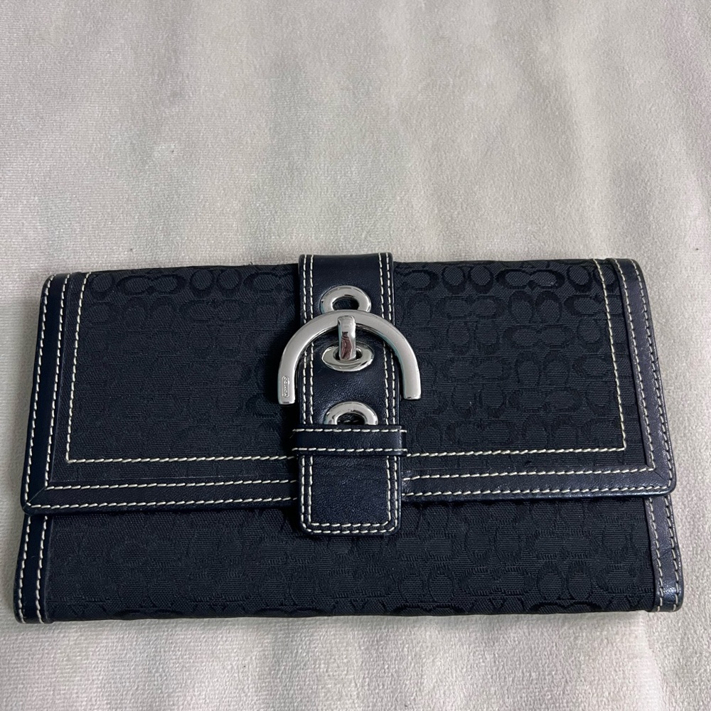 🖤✨ Coach Signature Jacquard Turnlock Wallet Black Leather Trim ✨🖤